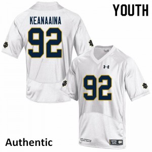 Youth Aidan Keanaaina White Notre Dame Fighting Irish #92 Authentic Stitch Jerseys