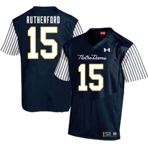Mens Isaiah Rutherford Navy Blue Notre Dame #15 Alternate Game Stitched Jersey