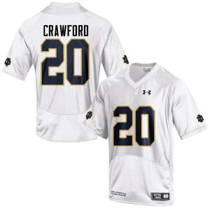 Mens Shaun Crawford White University of Notre Dame #20 Game Embroidery Jersey
