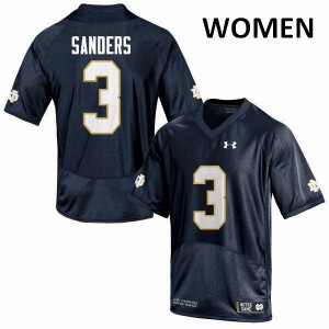 Women C.J. Sanders Navy Blue Notre Dame #3 Game Embroidery Jersey