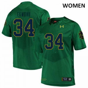 Women's Osita Ekwonu Green Notre Dame Fighting Irish #34 Game College Jersey