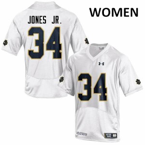 Women Tony Jones Jr. White Notre Dame Fighting Irish #34 Game Stitched Jerseys
