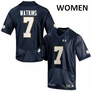 Women's Nick Watkins Navy Blue University of Notre Dame #7 Game Football Jerseys