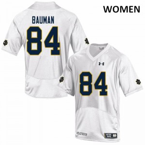 Womens Kevin Bauman White Irish #84 Game College Jerseys