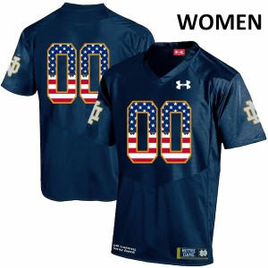 Women Custom Navy Notre Dame Fighting Irish #00 USA Flag High School Jerseys