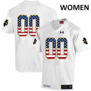 Women Custom White Notre Dame #00 USA Flag NCAA Jerseys