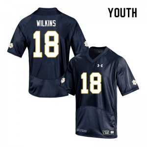 Youth Joe Wilkins Navy University of Notre Dame #18 Game Embroidery Jersey