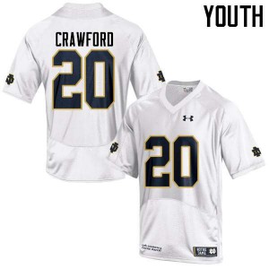 Youth Shaun Crawford White University of Notre Dame #20 Game Embroidery Jersey
