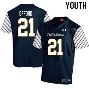Youth Caleb Offord Navy Blue Fighting Irish #21 Alternate Game Stitched Jersey