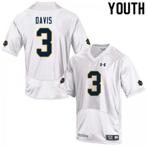 Youth Avery Davis White Notre Dame Fighting Irish #3 Game Official Jersey