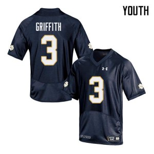 Youth Houston Griffith Navy UND #3 Game Stitched Jerseys