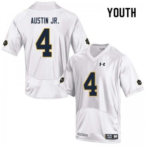 Youth Kevin Austin Jr. White UND #4 Game College Jersey