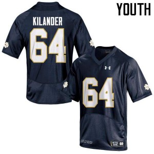 Youth Ryan Kilander Navy Blue UND #64 Game Official Jerseys