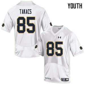 Youth George Takacs White Fighting Irish #85 Game Embroidery Jersey