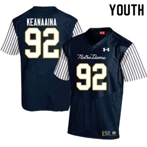 Youth Aidan Keanaaina Navy Blue Notre Dame #92 Alternate Game High School Jersey